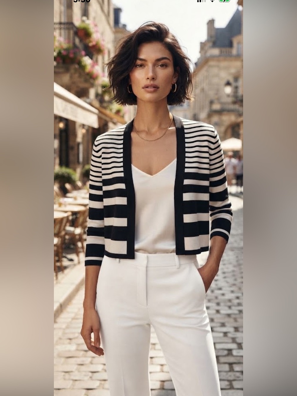 Vintage Calvin Klein white and black cotton striped cropped sweater